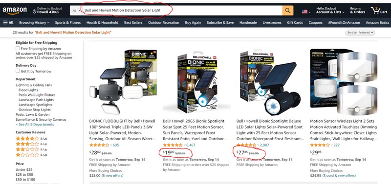 An example of competetive products sold on Amazon