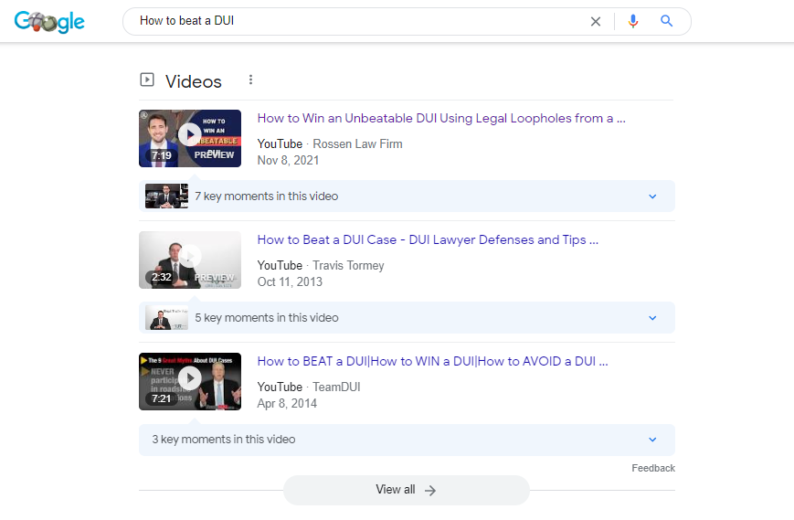 an example of video search on google