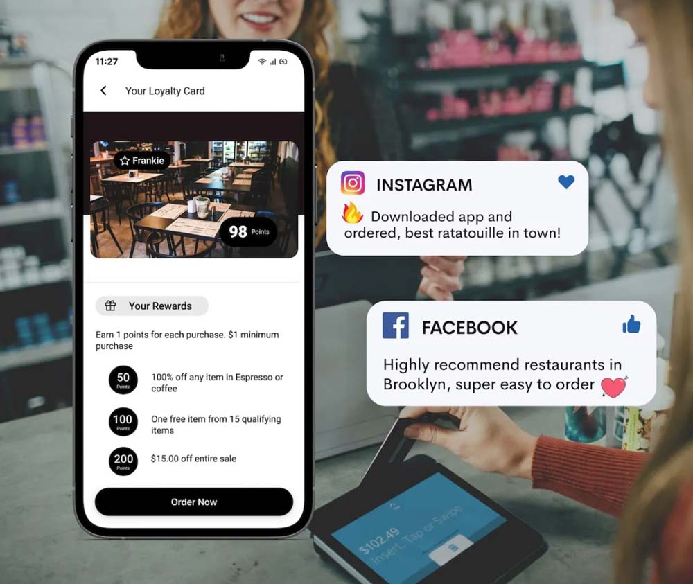 Restaurant connected to social media using mobile app