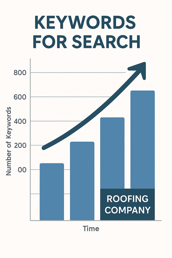 Keyword search ranking chart shows improvement for a roofing company