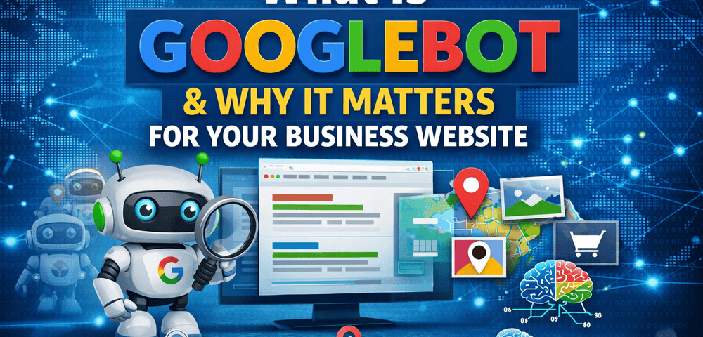 The title of the website with a Google bot cartoon holding a magnifying glass.