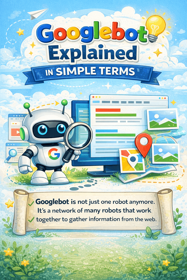 An image with a cute Googlebot cartoon to explain about Google bots