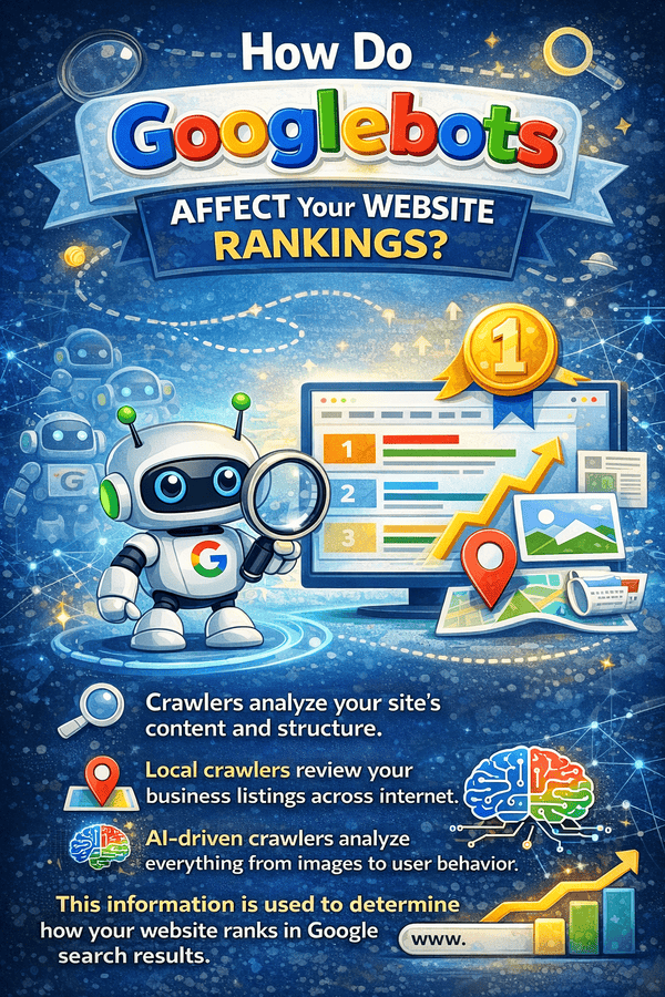 A google bot cartoon explaining how rankings effect website