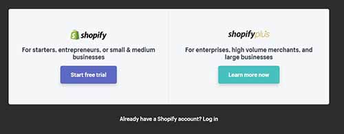 an example of a Free Trial CTA used by Shopify