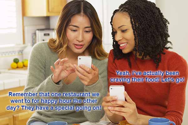 Women finding a restaurant on social media