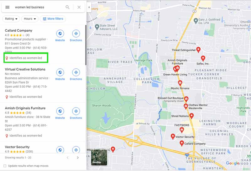 how women led business icon appears on Google Maps