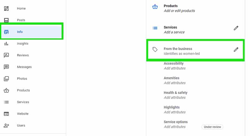 how women led business appears on Google My Business